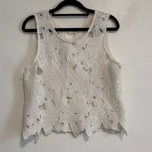 Floral Lace Sleeveless Top - White